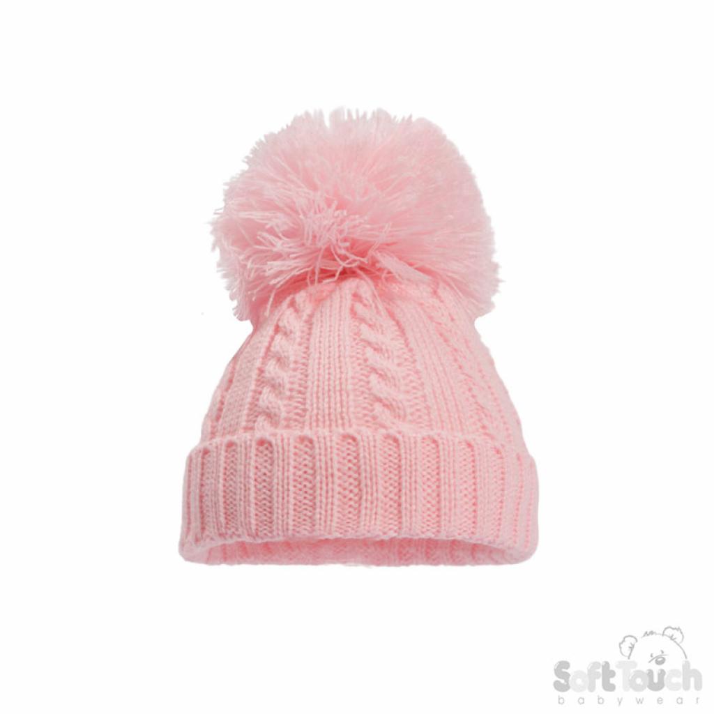 Pink Elegance Cable Knit Pom Pom Hat
