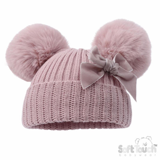 Velvet ribbon Pom Pom Hat