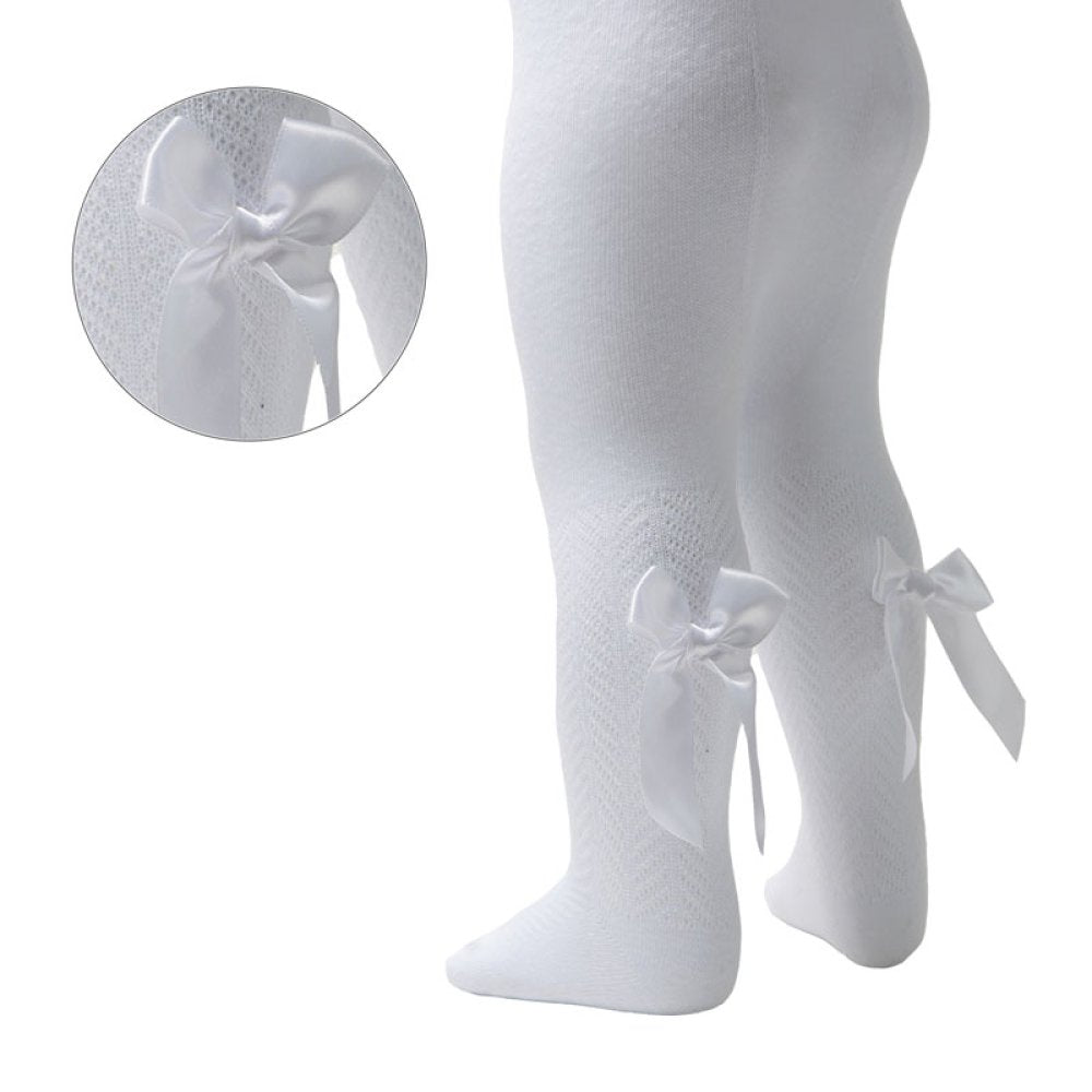 Girls White Tights with Bow