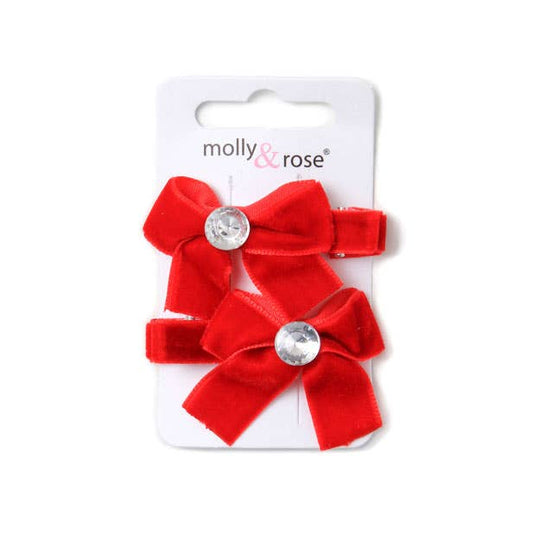 Red velvet bow hair clips