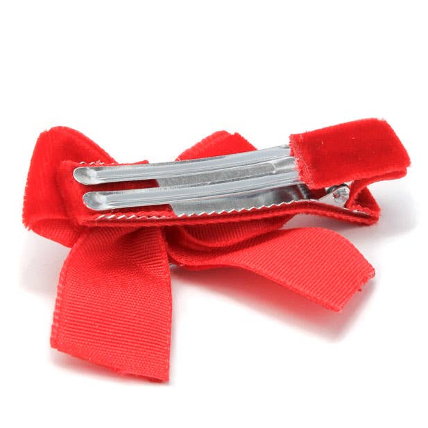 Red velvet bow hair clips