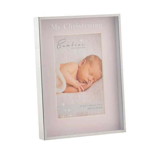 Silver Colour Photo Frame "Christening Day" Pink