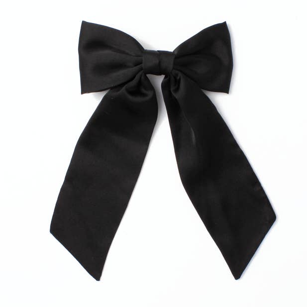 Black bow barrette clip with tails 10cm