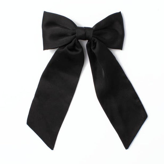 Black bow barrette clip with tails 10cm