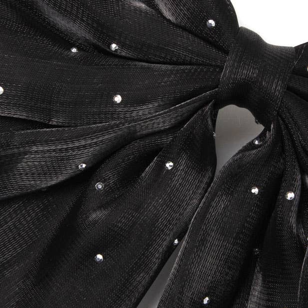 Black double bow hair clip with tails 8cm