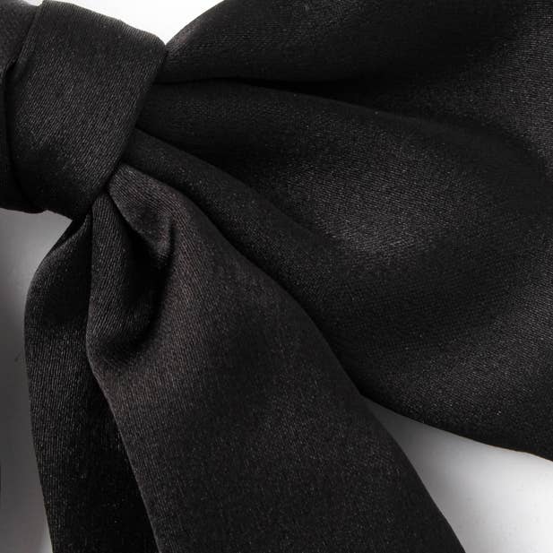 Black bow barrette clip with tails 10cm